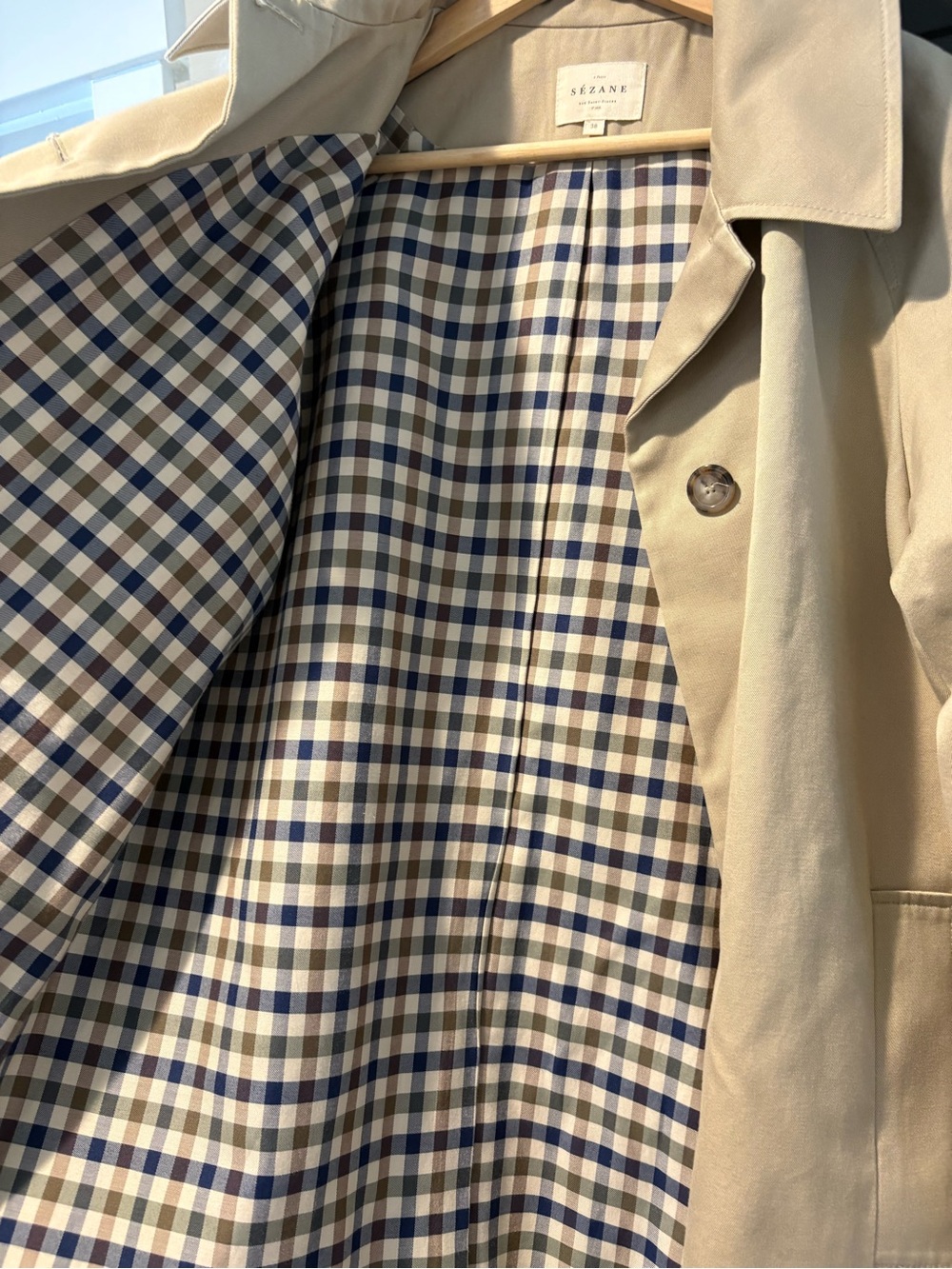 Sézane Carter Light Beige, Size 6 WITH CHECKED LINING - Picture 8 of 8